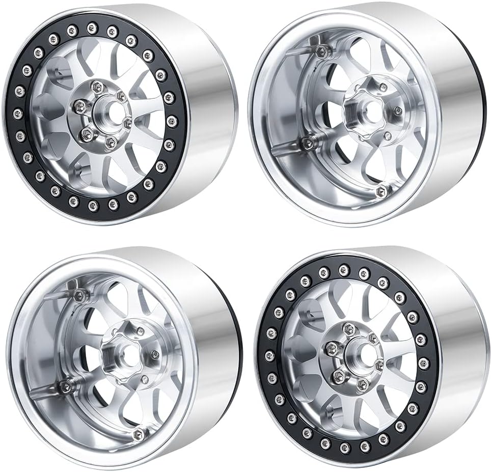 RCLIONS 2.2" Beadlock Wheels Width-35mm RC Aluminum Rims for AXIAL SCX10 Wraith RR10 90048/90018 TRX4 1/10th RC Crawler Truck Car (Silver)