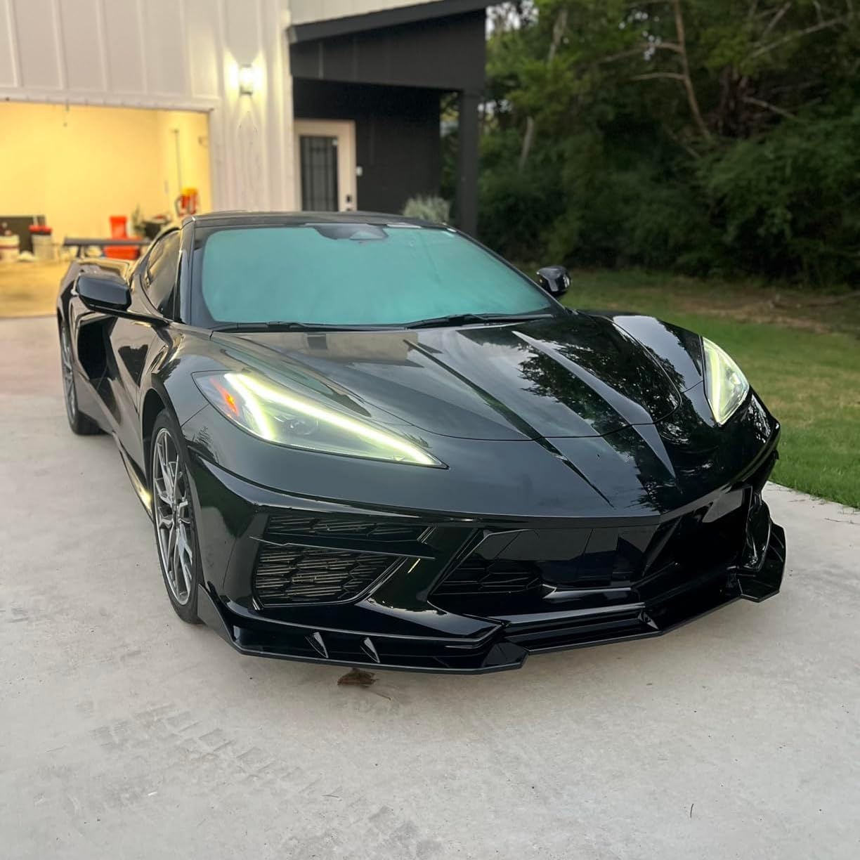 STSEV01 Front Bumper Lip Splitter Spoiler Fit for Chevy Corvette C8 2020-2025 2026 Stingray/ Z51/ LT/LZ, 3pcs Aggressive Style Air Dam Chin Body Kit Underbody Lip Accessories (Gloss Black)