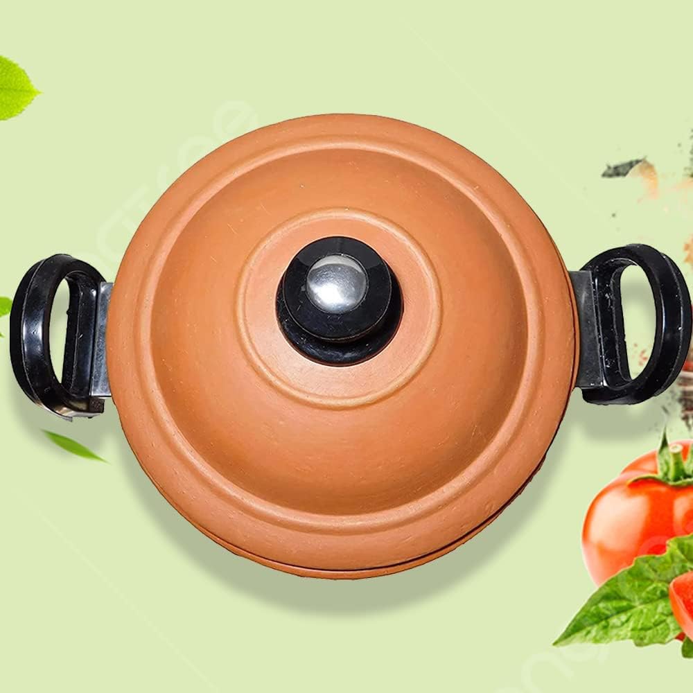 Clay Handi for Cooking 3.5 Liters with Lid Serving Bowl Wooden Spatula Combo Clay Pot Terracotta Handmade Mud Mitti Ke Bartan Pot