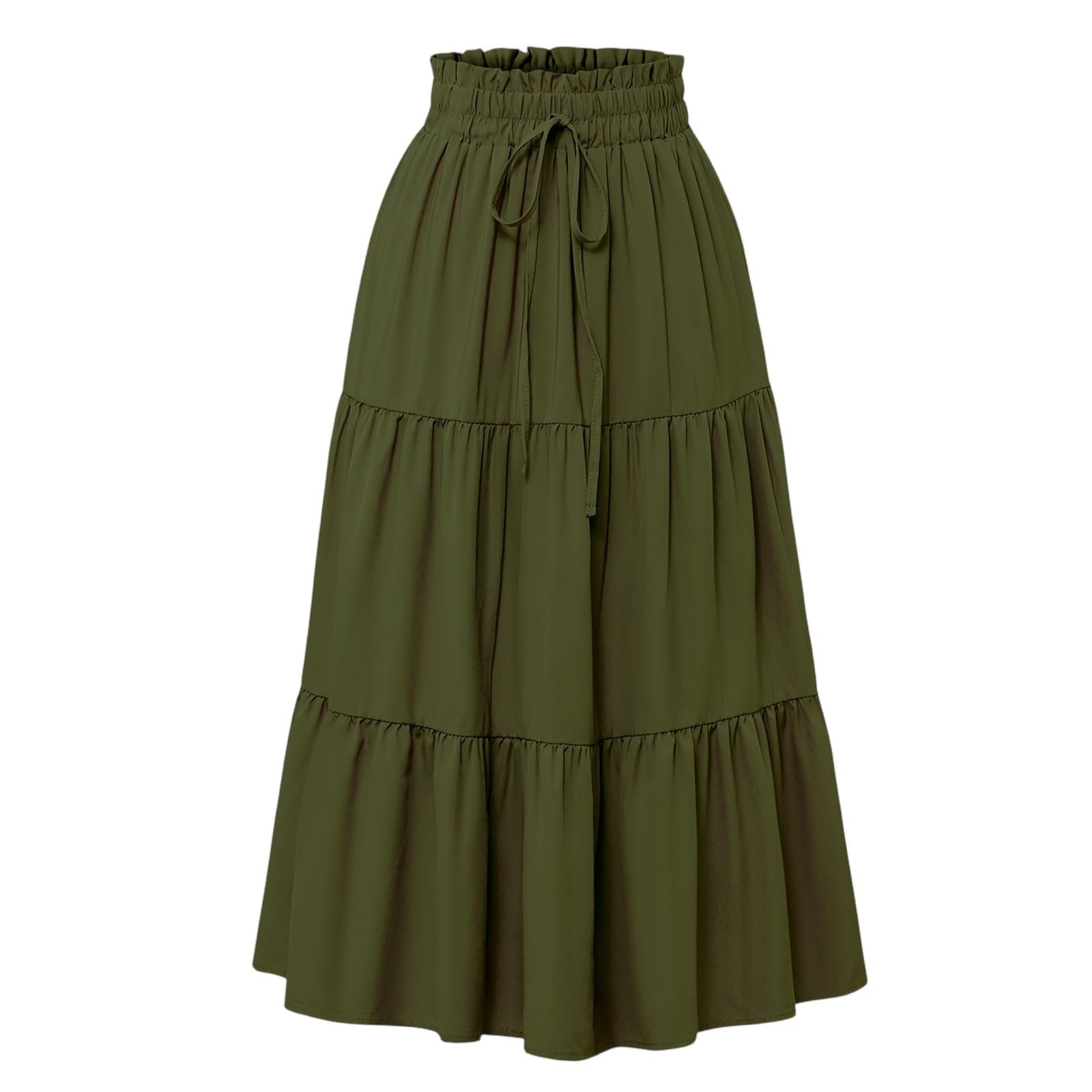 Women Long Skirts Going Out Elastic Waist Maxi Skirts Bubble Pleated Vacation Beach Cover Up a Line Trendy