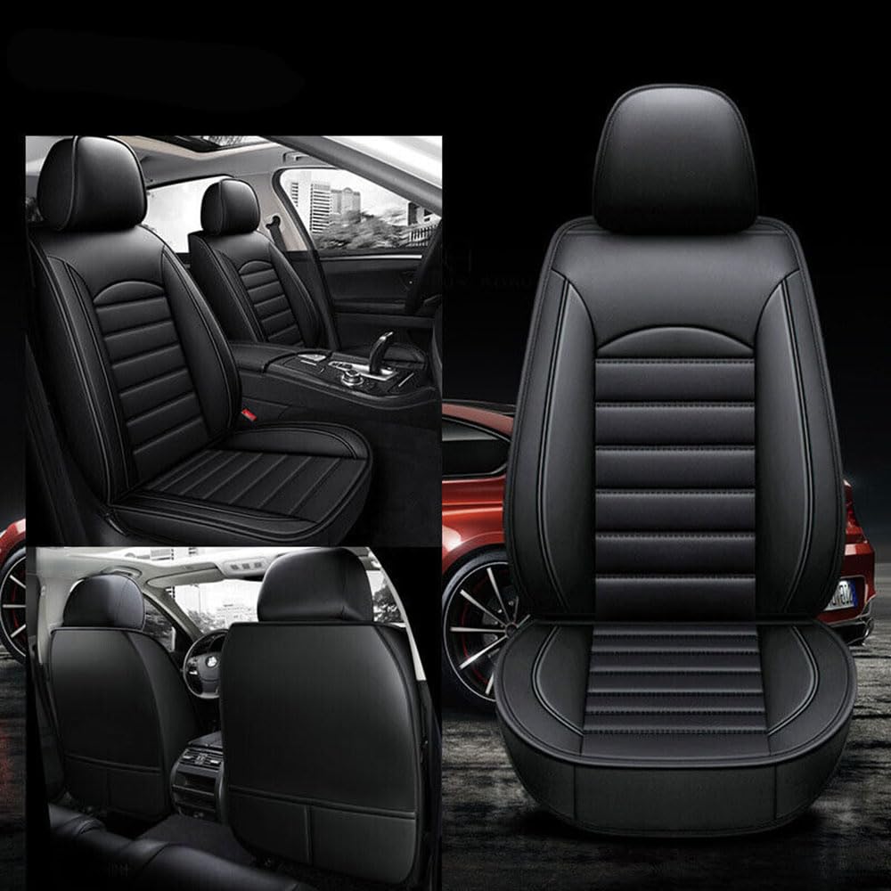 Wasserdicht PU Leder Autositzbezüge Fit für Volkswagen Auto Vordersitz 2 Stück Set (schwarz) | Wasserdicht PU Leder,Kompatibel mit Airbags und Sitzbelüftungs-/Sitzheizungsfunktionen
