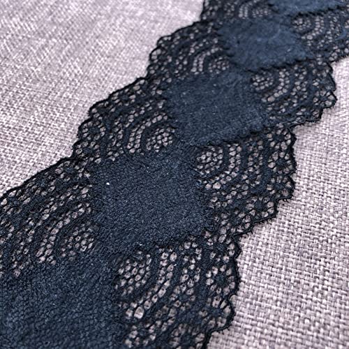 Lacerealm 3 Inch Wide×10 Yards Stretch Floral Pattern Lace Ribbon Trim Lace For Headbands Garters & Crafts 5508(Black) #TOP1