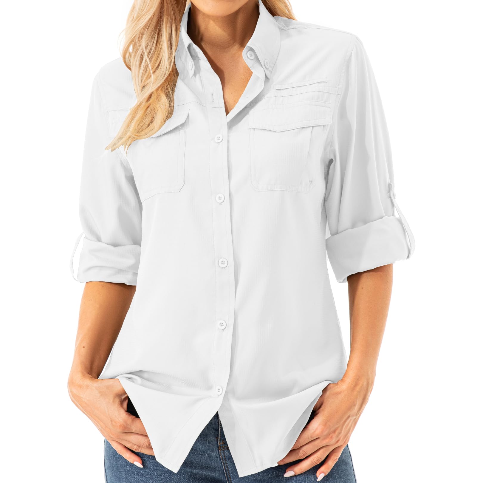 Asfixiado Damen Hemdbluse UV Shirt UPF 50+ Safari Kleidung Wanderbluse Damen Outdoor Cooling Quick Dry Sonnenschutz Langarm Luftiges Hemd