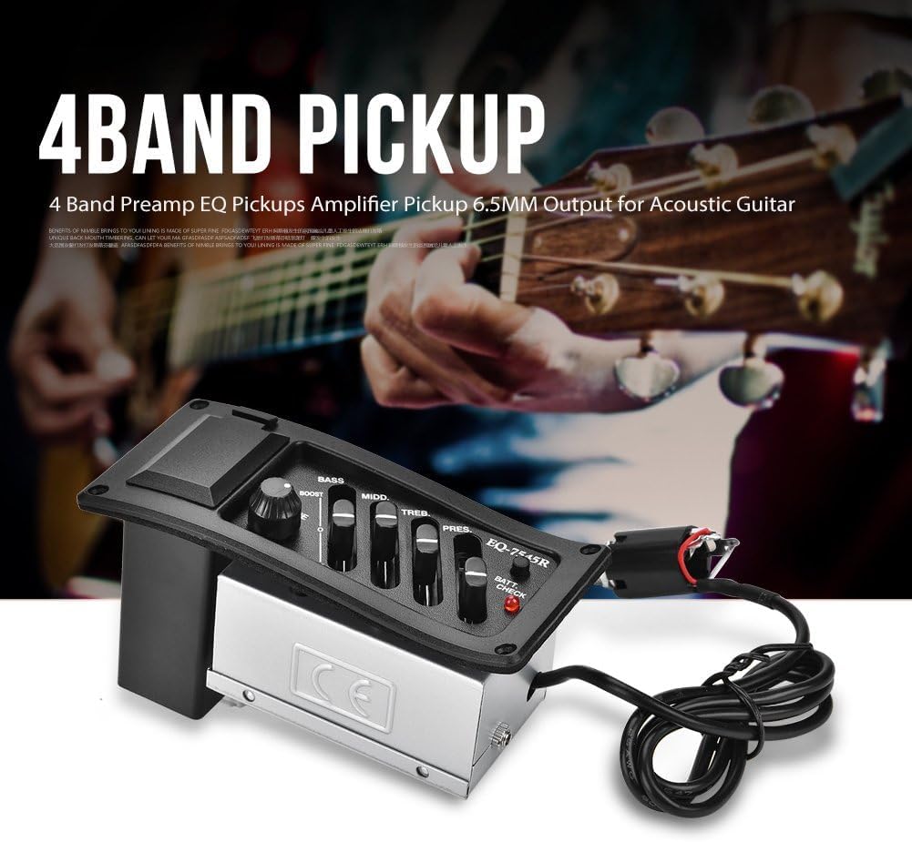 Dilwe - Pickup per chitarra, 4 bande, preamplificatore EQ, pickup, 6,5 mm, uscita per chitarra acustica