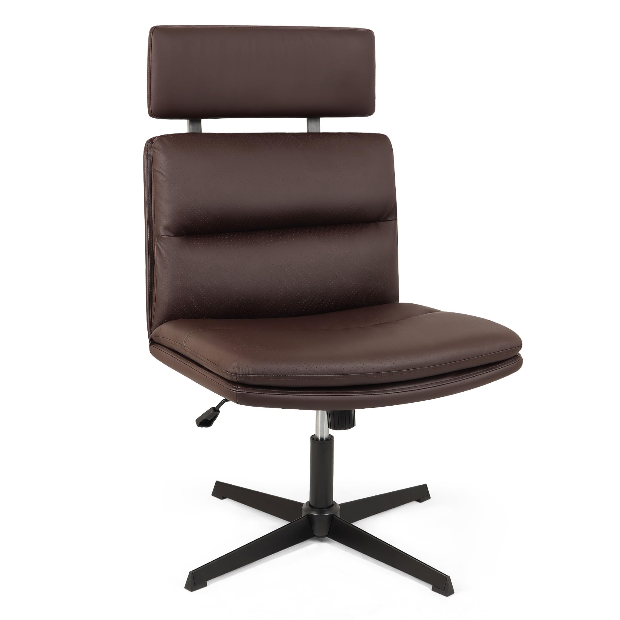 Higliocas Silla de oficina ergonómica giratoria: silla de escritorio de piel sintética, soporta 150 kg, altura del asiento regulable sin ruedas ni reposabrazos, color marrón