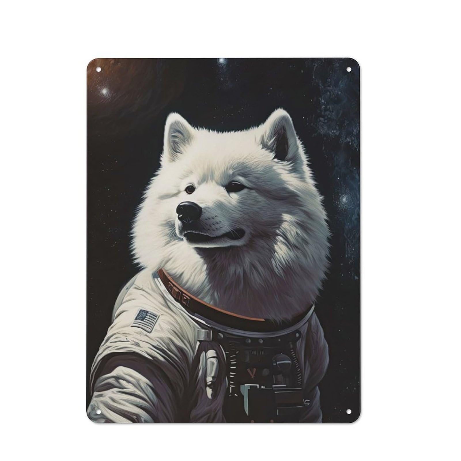Junmoney Style-24 Samoyed Dog The Astronaut Decorative Tin Plaque 40X30cm, Vintage Bar Wall Plaque For Bar, Kitchen, Garage Or Games Room