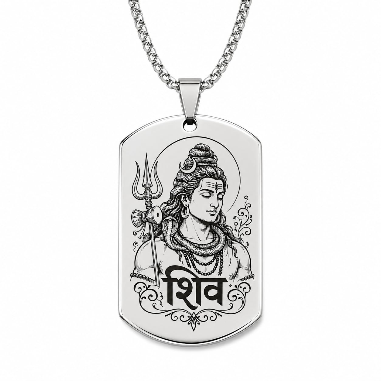 Lord Shiva Pendant Necklace for Men Stainless Steel Shiv Locket with Om Namah Shivaya Engraved Double Side Pendant with 22 Inch Ball Chain 50x30mm Lord Shiva1 Pendent-image-15