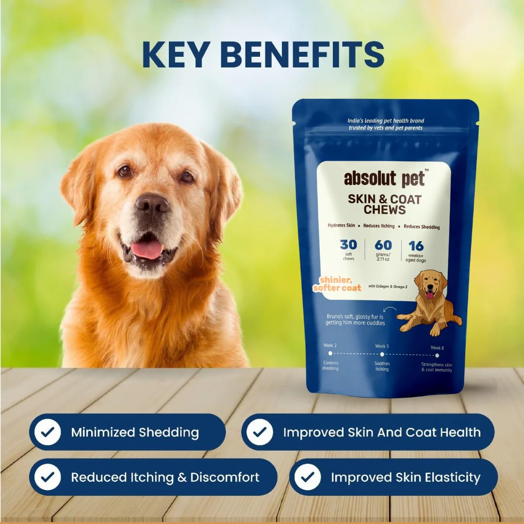 Absolut Pet Skin & Coat Dog Chews, Omega Biotin, Less Shedding | 30 Chews