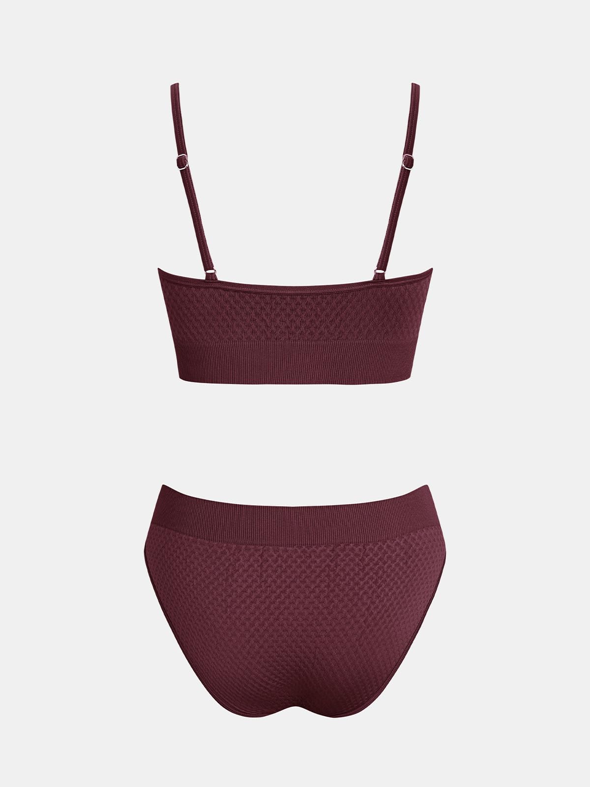 CUPSHE Damen Bikini Set Zweiteilige Sport Mittlerer Bund Runder Ausschnitt Spaghetti Träger Verstellbar Textur Midkini Badeanzug Bademode