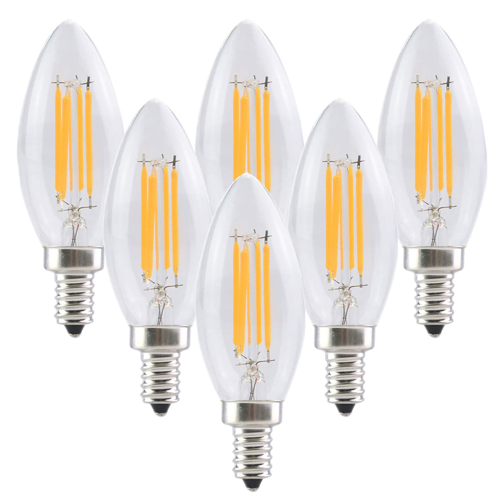 Ampoule LED en forme bougie à filament, ampoule à culot européen, équivalent 400 lm à 40 W, tête balle en forme torpille en verre transparent C35, à intensité variable, blanc chaud