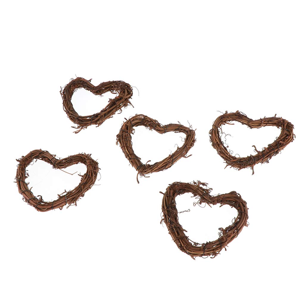 Colcolo Multicolor 3/5 / 10Pack Wicker Rattan Wreaths Natural Plant Garland Hanging, 5Pcs Love Heart