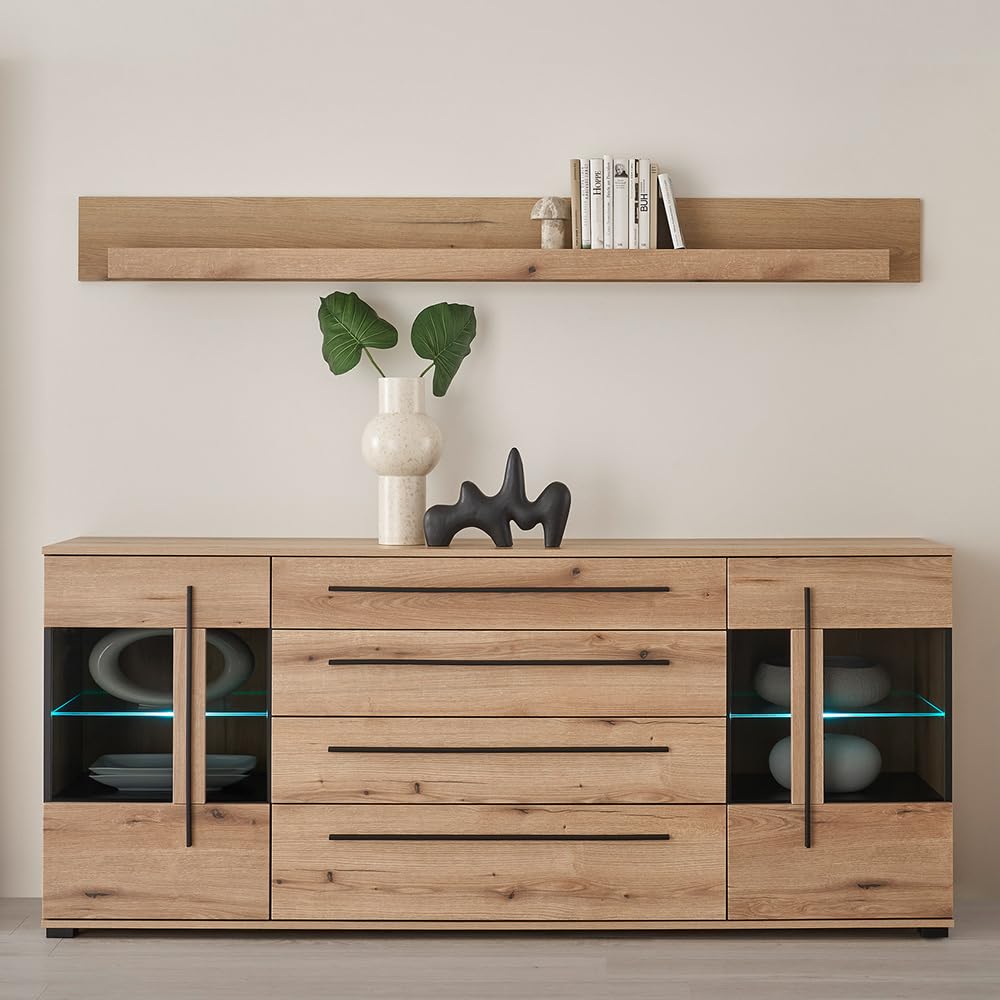 Lomadox Wandregal 200 cm breit Wandboard Hängeregal Regal in Eiche mit 1 Ablageboden