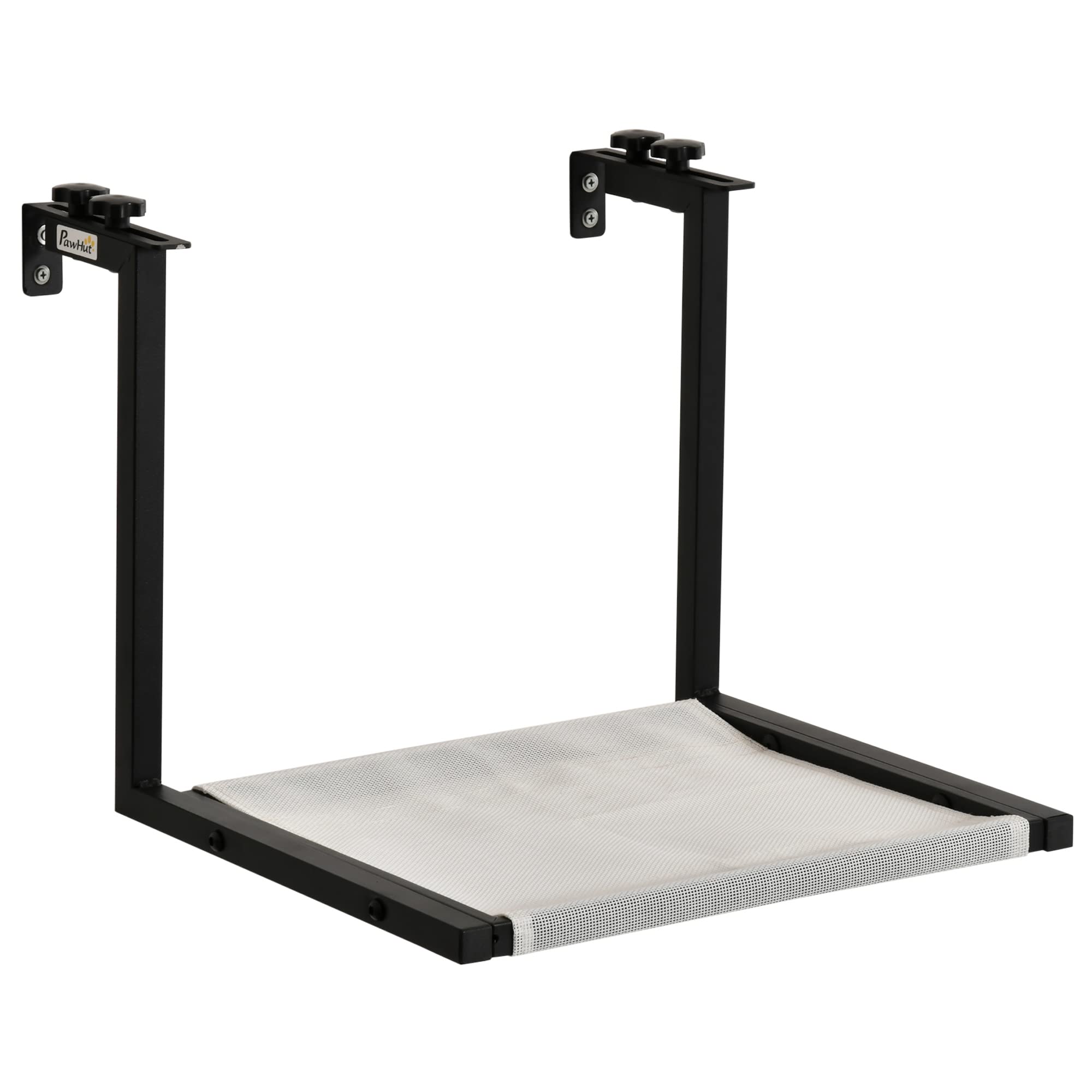 PawHut Hamaca Gatos para Radiador con Cama Colgante de Tela Extraíble Gancho Ajustable Marco de Acero para Protector de Chimenea 42,5x54x34 cm Negro y Beige