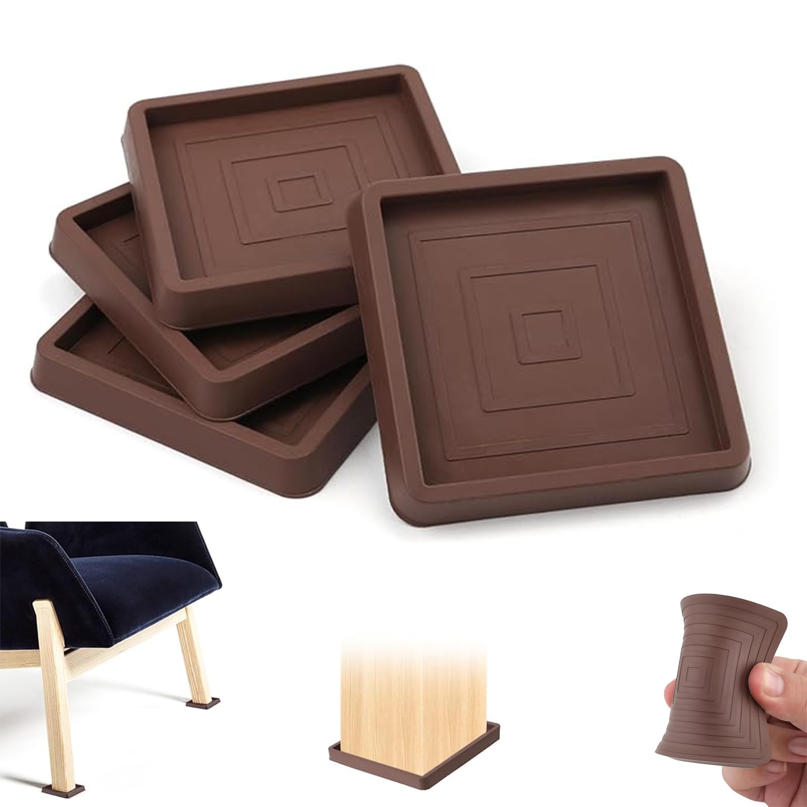 Ytsmfl Brown 2.5X2.5" Furniture Gripper Pads, 8Pcs Square Caster Furniture Coasters Anti Slide Furnitures Feet Floor Protectors For Bed Couch Stoppers