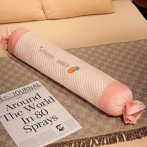 TESICA Round Cervical Roll Cylinder Bolster Body Pillow with Removable Washable Cover, Cute Candy Shaped Decorative Cylinder Pillow for Sleeping Hugging, 51” in Long x 8” Wide, Pink