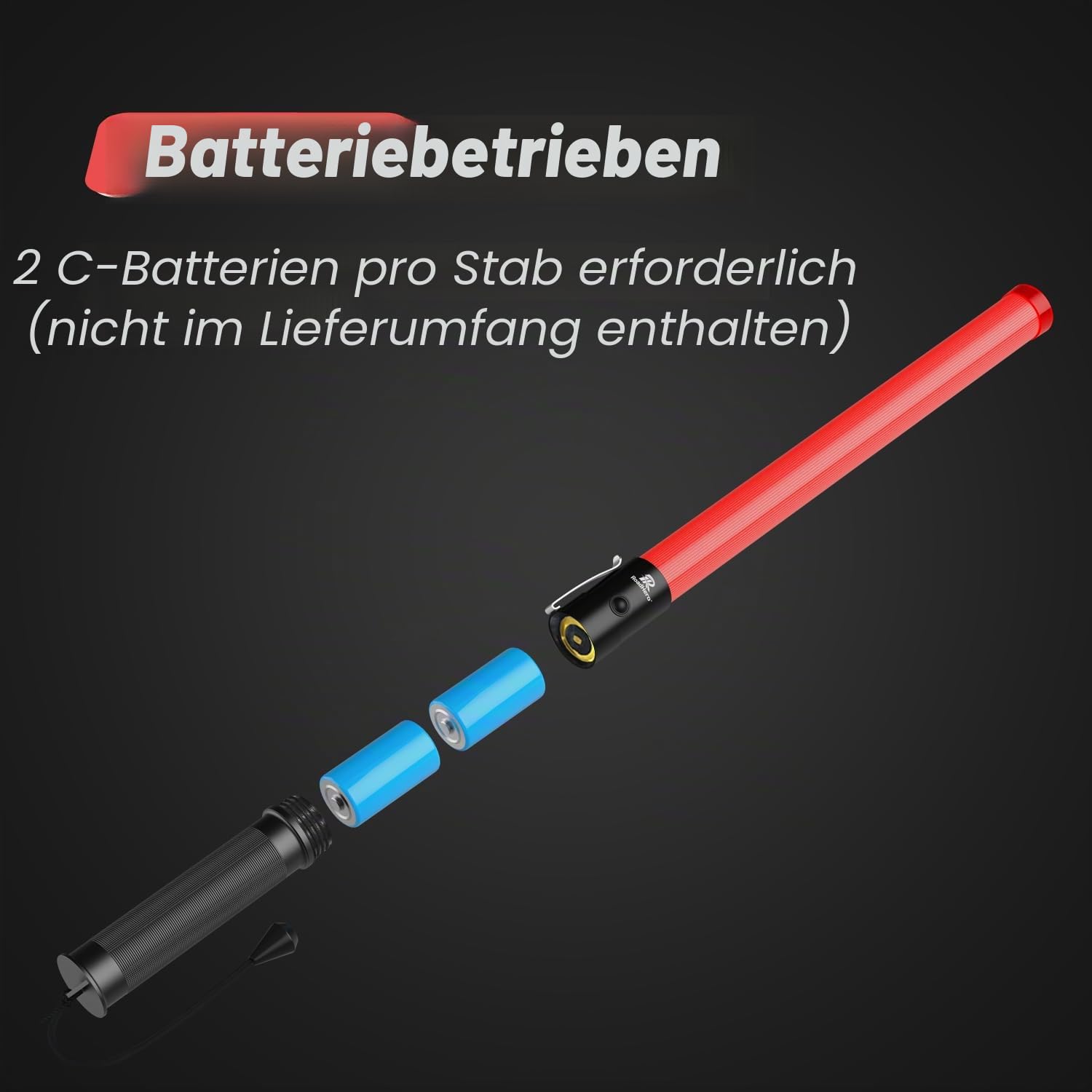RoadHero 6er-Pack Verkehrsstäbe, 53,3 cm LED Verkehrskontrollstäbe mit 2 Blinkmodi, Luftverkehrsleitstab mit Seitenclip für Flughafen, Parken, direktes Leiten von Autos