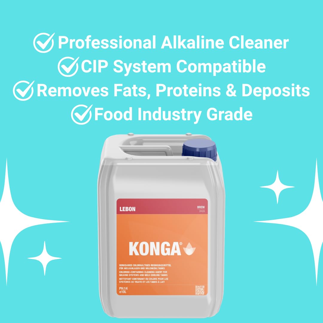 Konga Brew Nettoyant professionnel pour systèmes CIP, brasseries et industrie alimentaire, nettoyant alcalin, élimine les graisses, les protéines et les dépôts organiques (10 l)