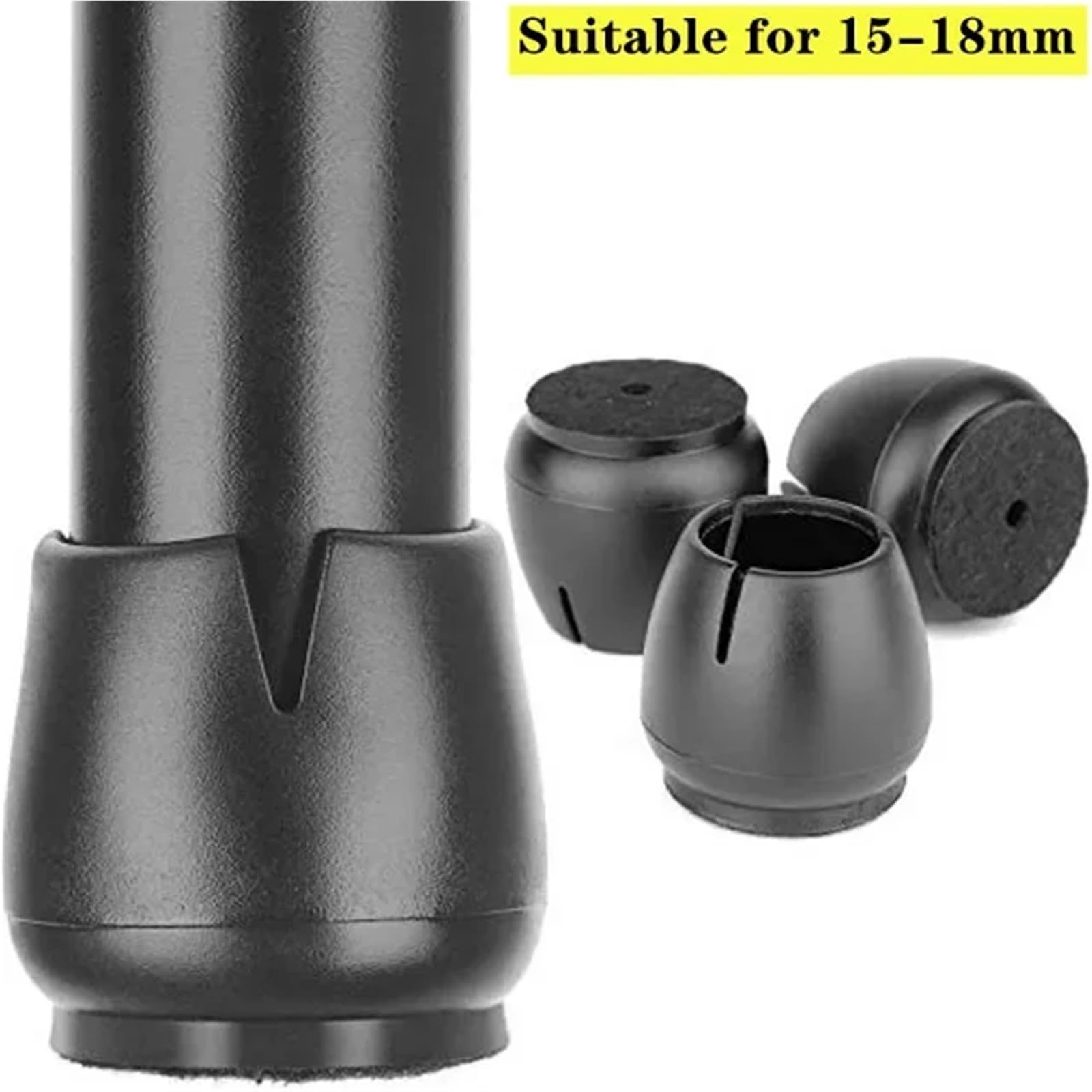 Lot de 24 embouts ronds en silicone antidérapant pour pieds de chaise, tabouret, canapé, table, protection des sols et meubles Noir 15-18 mm