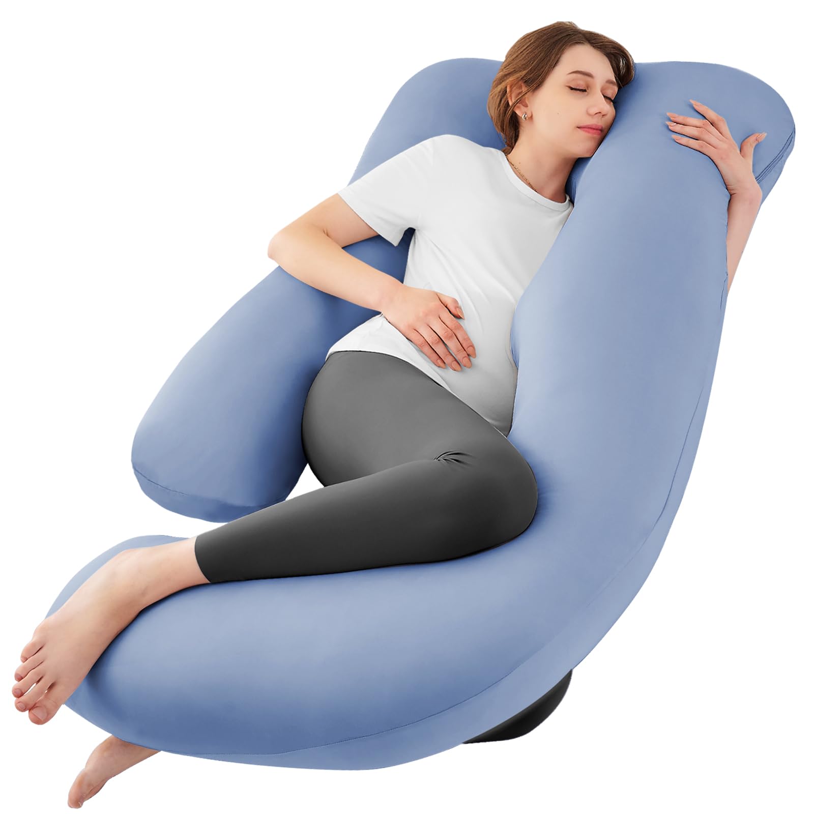 Sasttie Cooling Pregnancy Pillows for Sleeping, 57'' Full Body Pillow, Blue