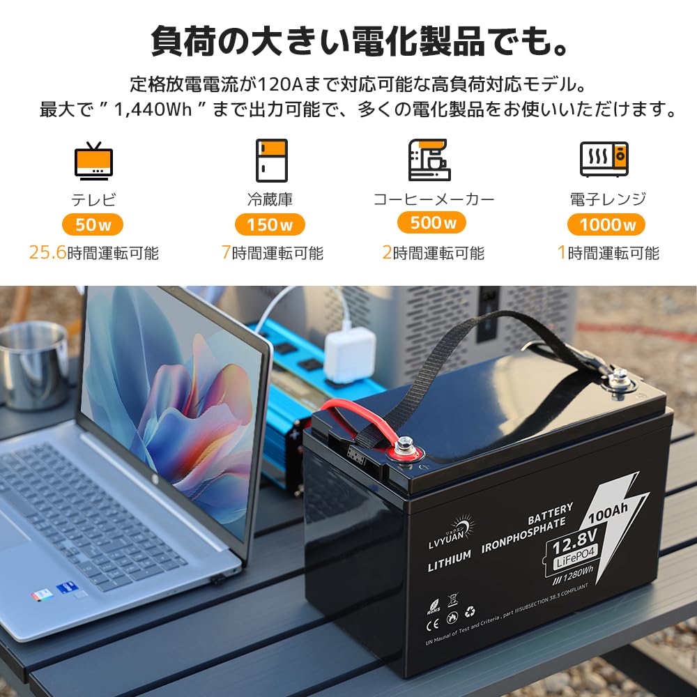 Amazon | 【Grade-Aセル・120A BMS・5年保証】LVYUAN 12V100Ah リン酸 