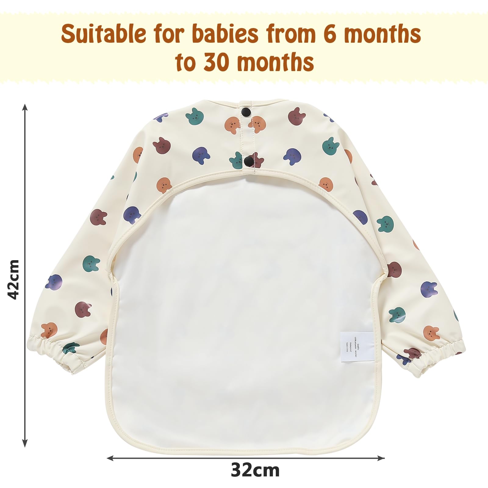 Zemiu Bavaglino per lo Svezzamento/Bavaglino per Bambini, 100% Impermeabile e in Morbido Materiale PU, Lavabile in Lavatrice, Tuta a Maniche Lunghe - Adatto per Bambini da 6 a 30 Mesi