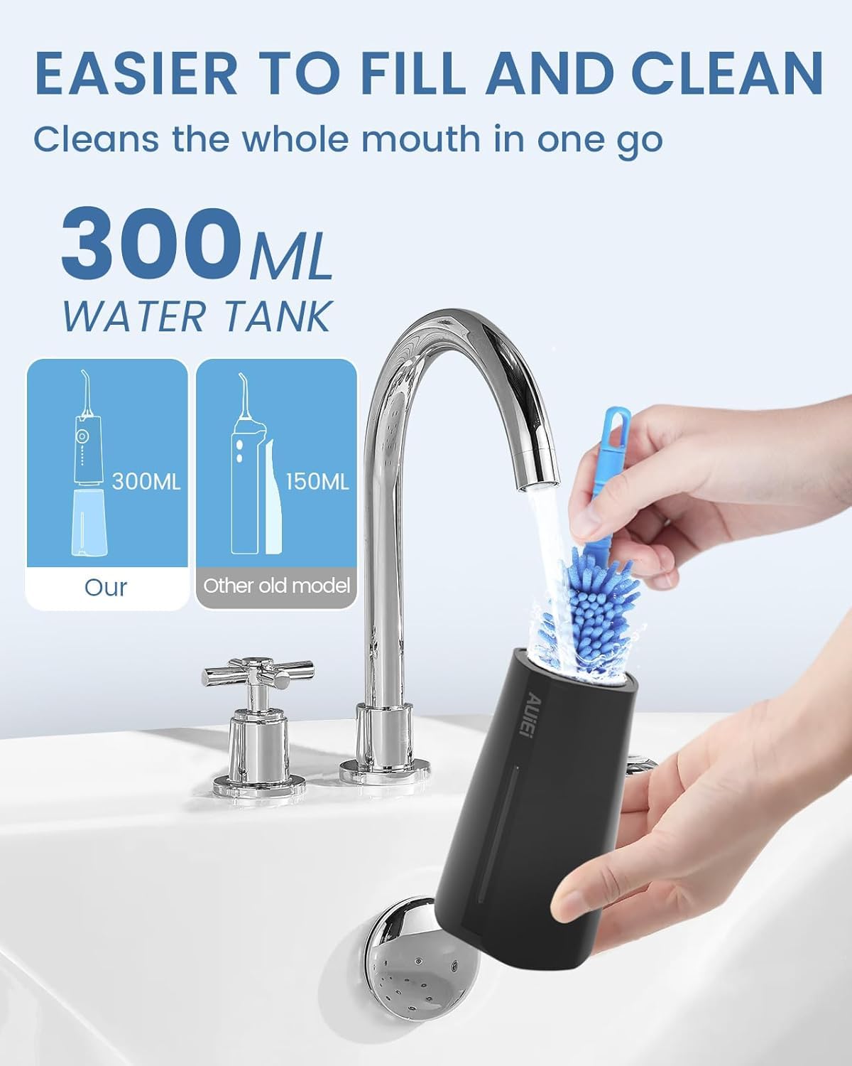 Irrigatore orale senza fili con 9 punte a getto d'acqua con 300 ml, 5 modalità di alimentazione portatile Flosser, IPX7, impermeabile, ricaricabile, per casa, viaggi, nero