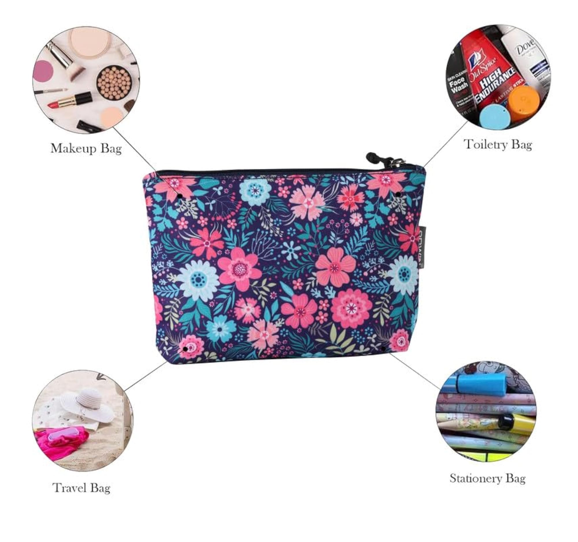 3pcs Set Women/Girls Cosmetic Pouch, Pink Flowers