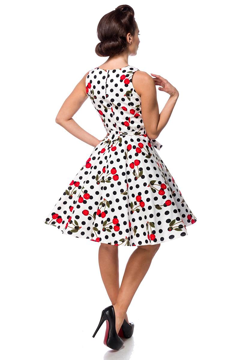 Belsira Swing-Kirschenkleid Donna Abito Media Lunghezza Nero/Bianco 95% Cotone, 5% Spandex