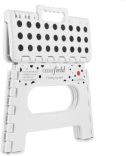 Miniatura 9 de Casafield Taburete plegable de 13 pulgadas con asa (juego de 2), gris, taburete plegable portátil de plástico pequeño para adultos, uso en la
