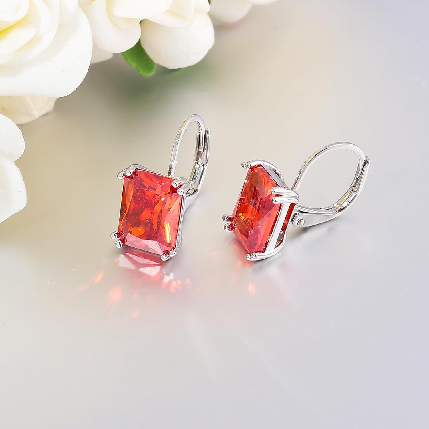 CiNily Emerald Cut Drop Dangle Earrings for Women 18K White Gold Plated Cubic Zirconia Simulated Diamond Dangle Earrings Jewelry Gifts for Weddings Birthday Party - Image 5