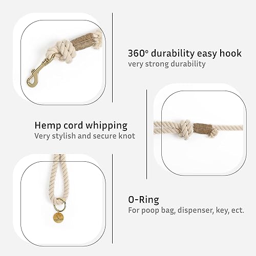 Miniatura 5 de Correas de cuerda hechas a mano para perros pequeños, correa trenzada natural de algodón orgánico de 5 pies
