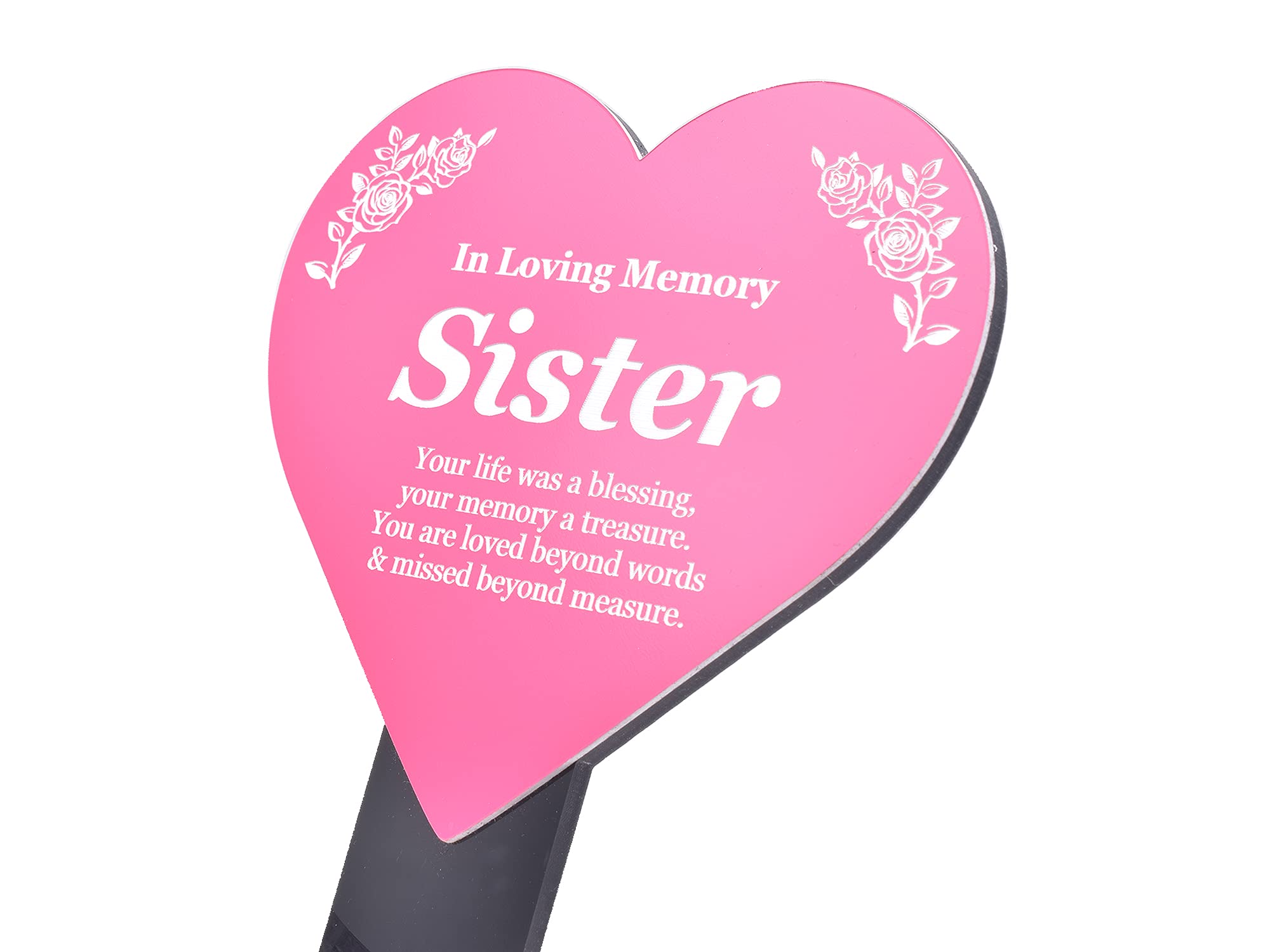 Sister Heart Shaped Memorial - Pink & White, Grave Marker, Decorative Plaque