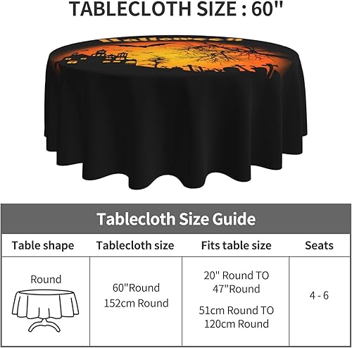 Miniatura 5 de Divertido mantel de Halloween, divertido mantel redondo lavable y reutilizable de 60 pulgadas para decoración de mesa de comedor de fiesta en el