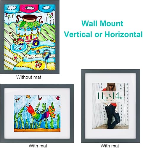 Miniatura 5 de RPJC Marco de 11 x 14 pulgadas hecho de madera maciza y vidrio de alta definición para fotos de 8 x 10 pulgadas, con paspartú, u 11 x 14 pulgadas,