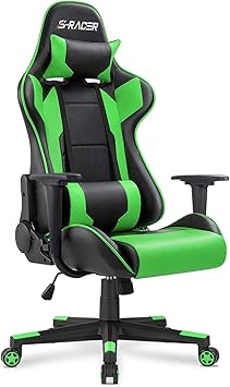 Homall Gaming Chair, Office Chair High Back Computer Chair Leather Desk Chair Racing Executive Ergonomic Adjustable Swivel Task Chair with Headrest and Lumbar Support (Green)