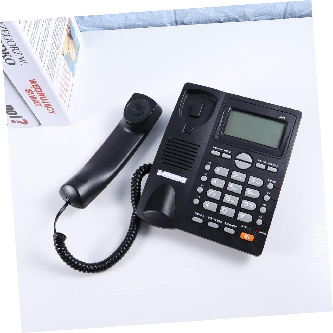 NUOBESTY Telefono Fisso da Ufficio e Casa Doppio Ingresso Nero | Identificazione Chiamate, Funzione Musicale Integrata, Protezione Antifurto Elettronica, per Negozio e Telemarketing