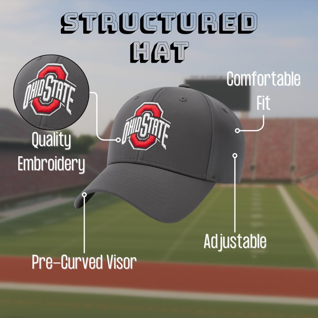 Officially Licensed Ohio State Charcoal MVP Hat Classic Team Logo Adjustable Structured Embroidered Cap
