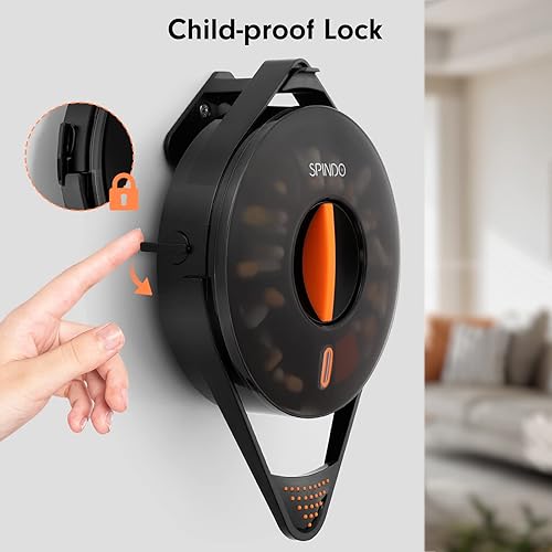 Miniatura 4 de Fullicon Dispensador de píldoras con 14 compartimentos grandes y cerradura a prueba de niños, dispensador de medicamentos Spindo, dispensador de