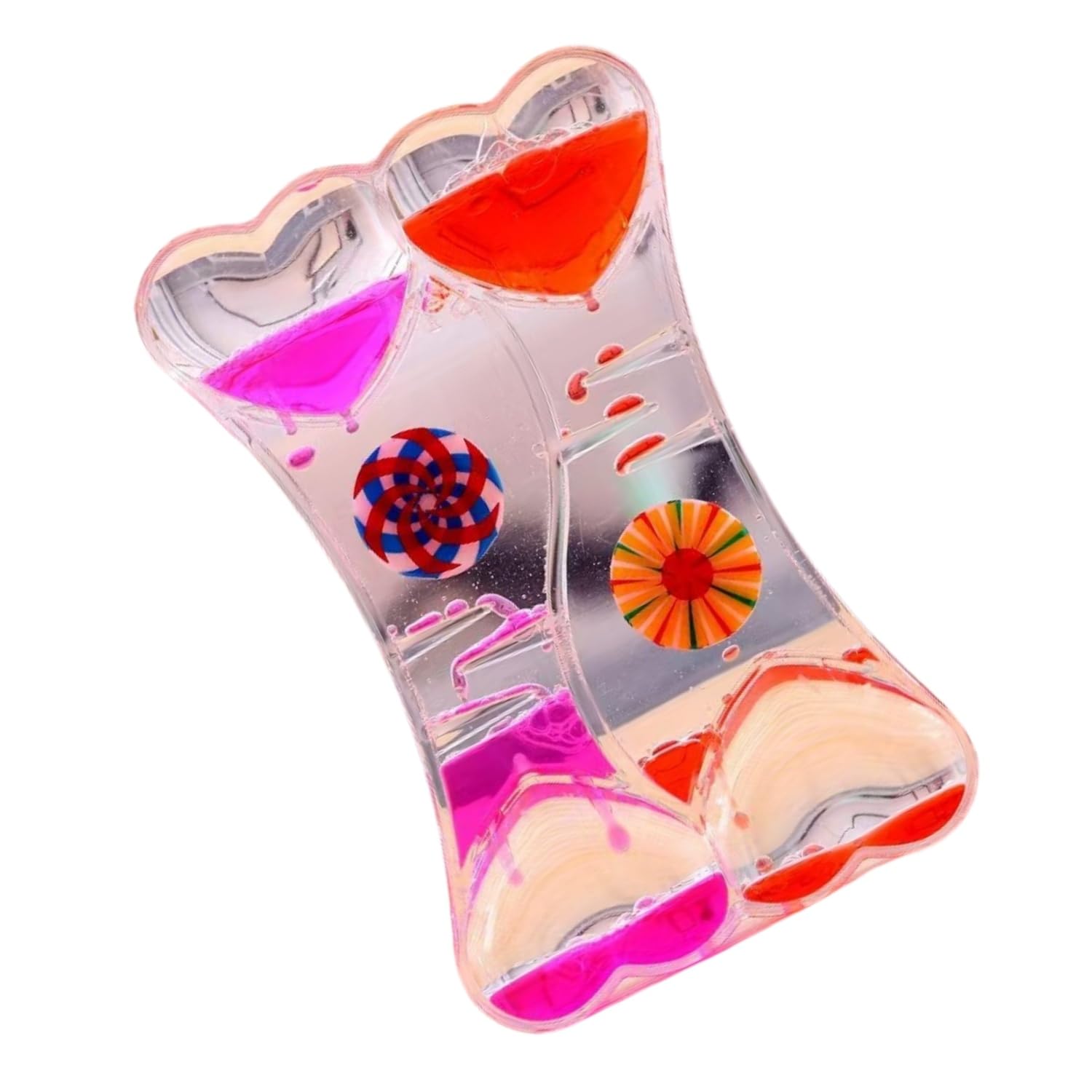 Wxinsheng Liquid Motion Sensory Fidget Timer,Double Heart Oil Hourglass Toy with Spinning Bubble Drip,Calming Pink Red Hourglass,for Relaxation,Stress Relief Anxiety Autism ADHD