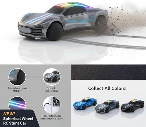 Miniatura 2 de Coche de acrobacias a control remoto, ruedas esféricas, 12 MPH, escala 116, negro con detalles azules