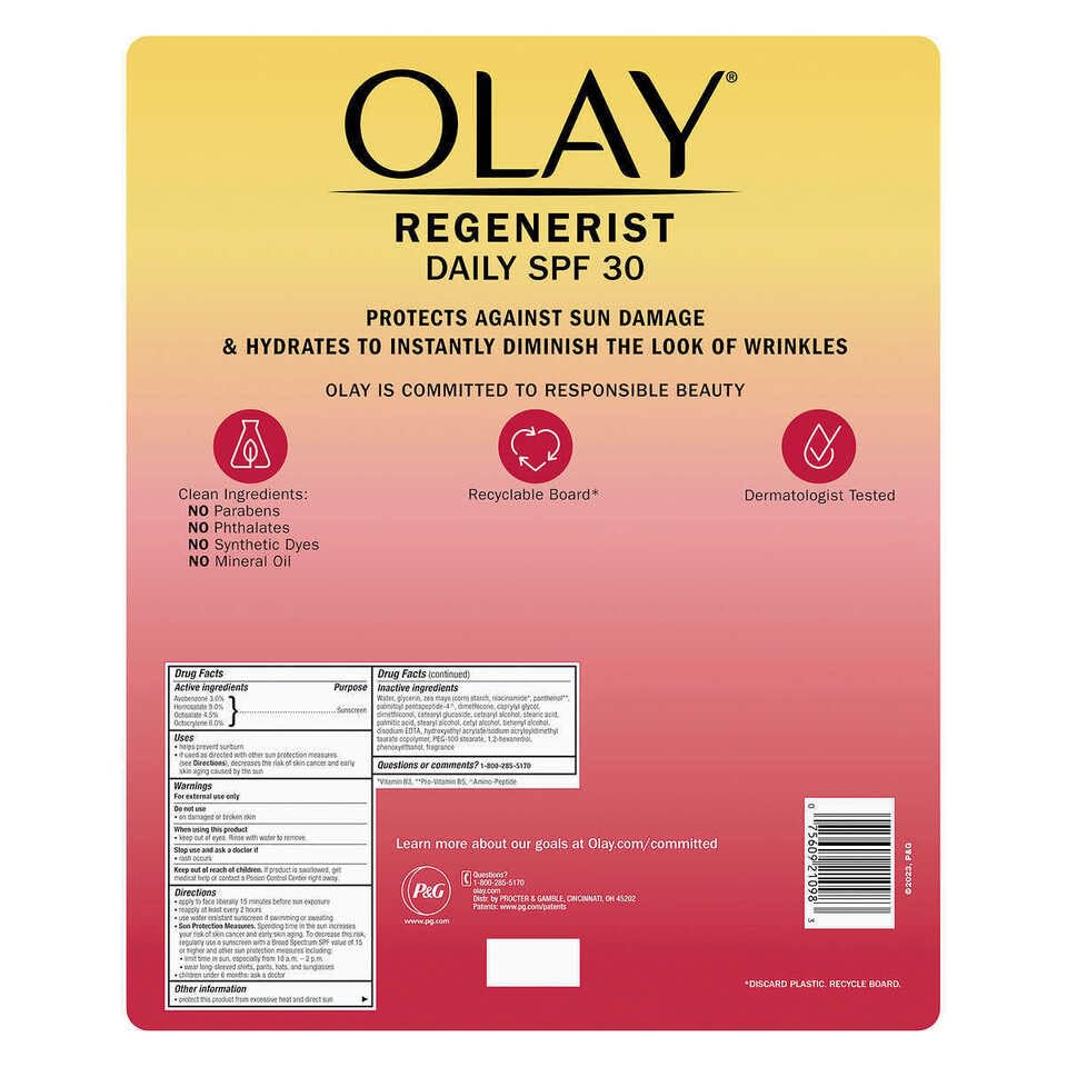 Miniatura 3 de Olay Crema hidratante facial regenerista con protector solar SPF 30 para antienvejecimiento avanzado, 1.7 onzas líquidas (paquete de 2)