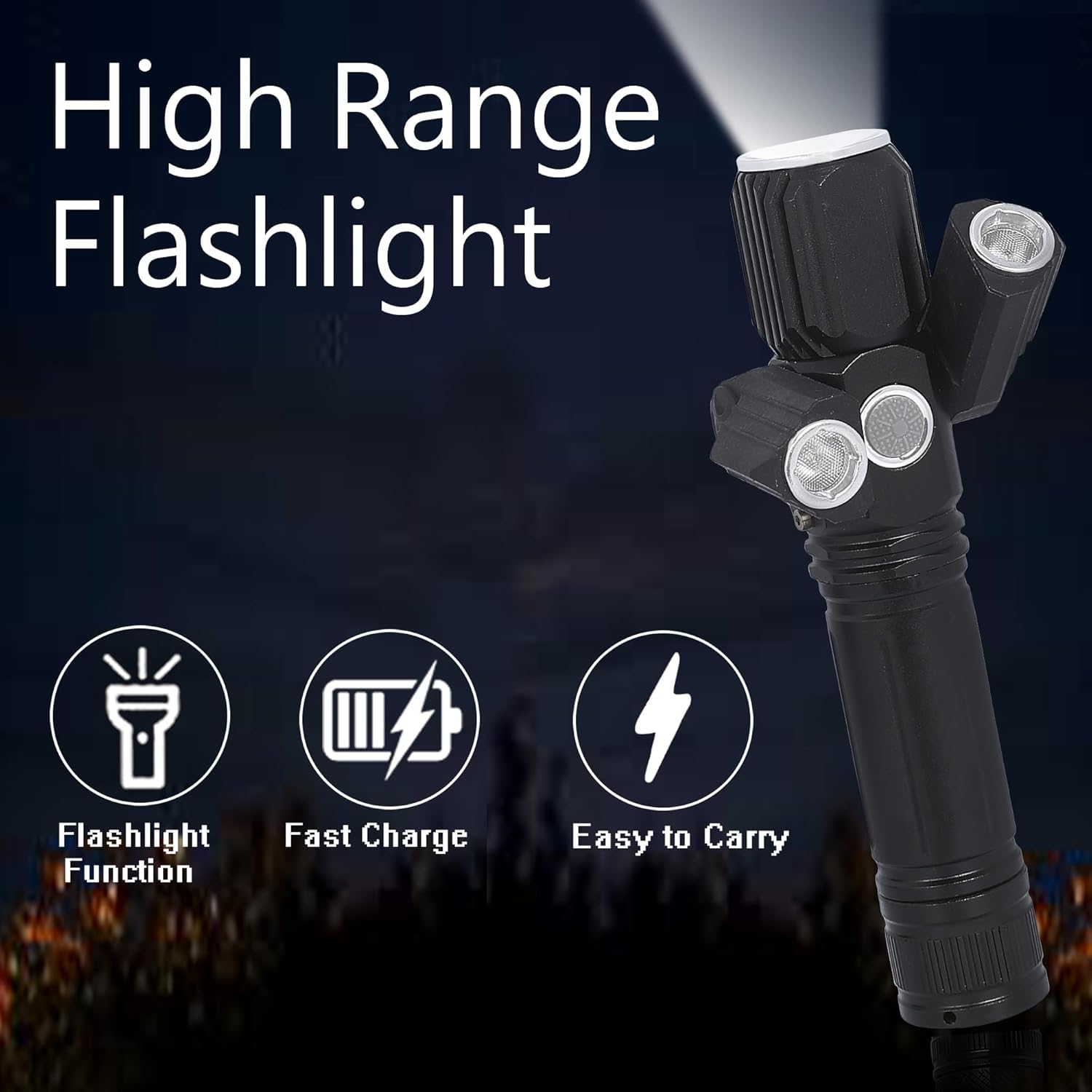 ECOSKY Adjustable Head Torch Flashlight Rechargeable 3 Headed 3 in 1 Movable Torch (Black : Rechargeable) (Multicolor) 2