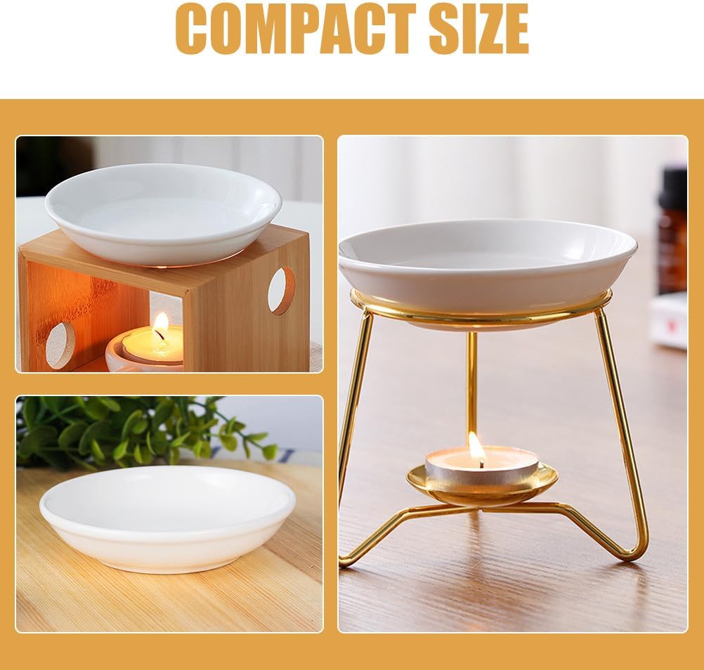 HANABASS 6 Pack Wax Warmer Replacement Dish Ceramic Candle Warmer Tray 3.93In Small Plate for Tealight Oil Burner Wax Melt Replacement Aroma Lamp Accessory for Home Fragrance Decor