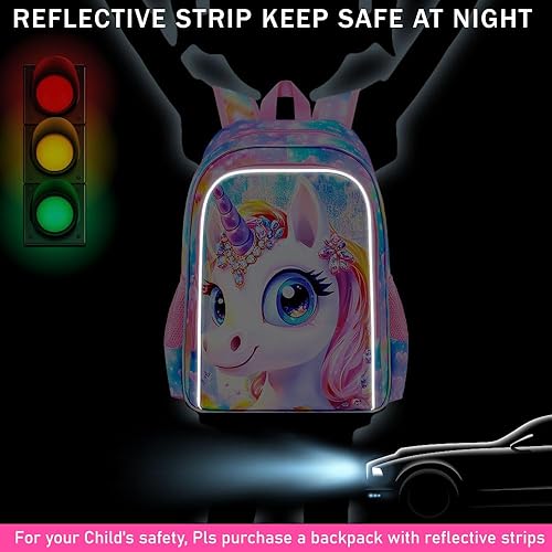 Miniatura 3 de Mochila de 16 pulgadas para niñas, juego de 3 mochilas escolares para primaria preescolar Kindergarten, bolsa para niños con lonchera, Unicornio