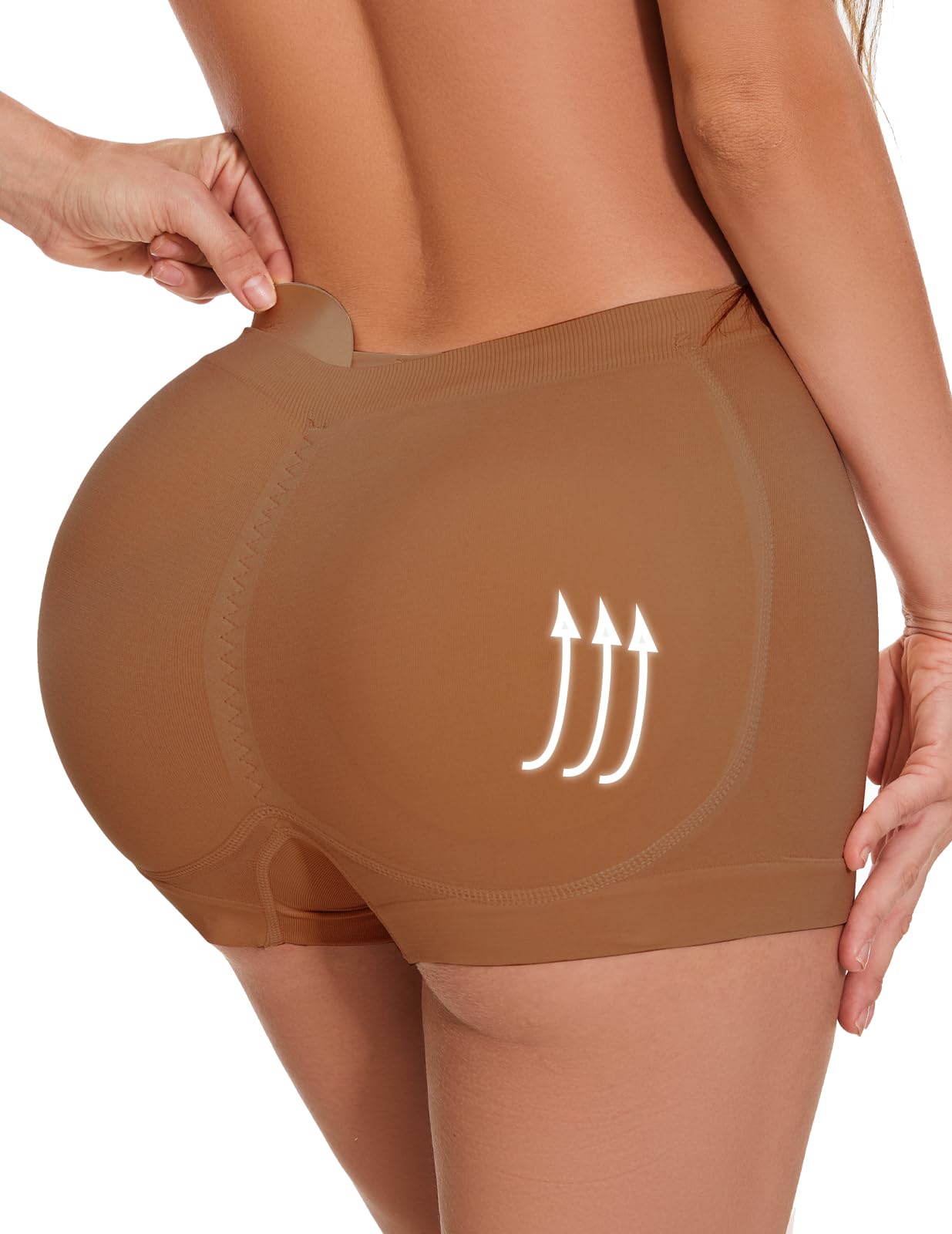 Zimi Collection Butt Lifter Panties Shaperwear for Women Seamless Hip Enahncer Body Shaper Boyshort Padded Underwear, Brown, XL