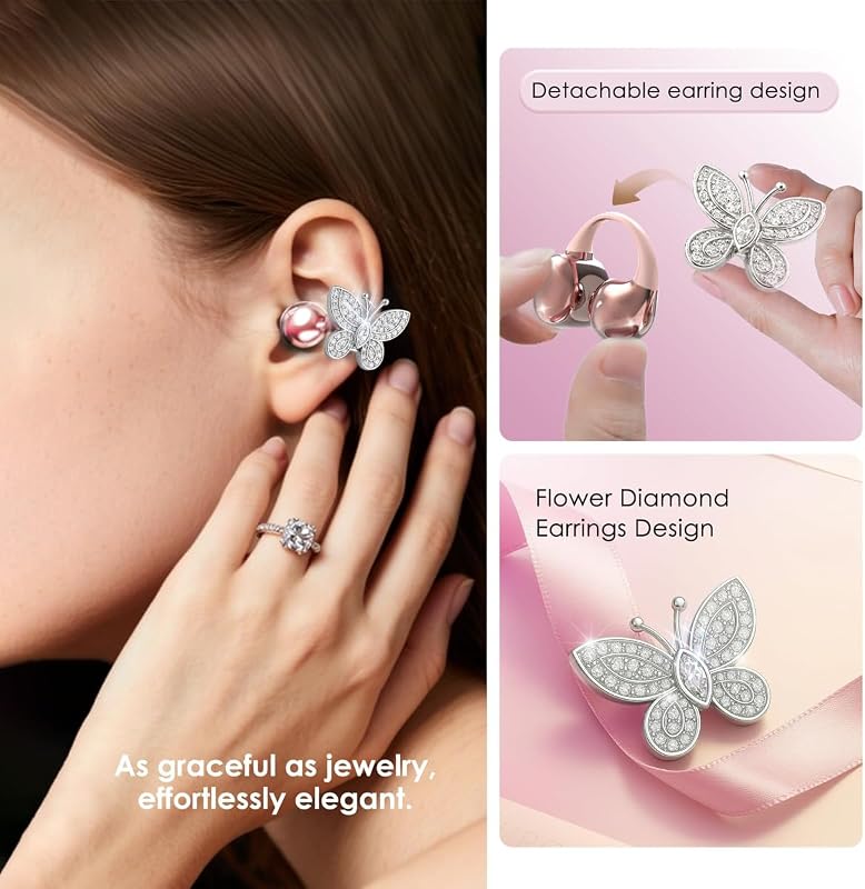 King Lucky Open Ear Earbuds Clip on Wireless Bluetooth 5.4 Headphones with Mic,50H Play,ENC Call,Waterproof,Jewelry Ear Buds,Comfortable for Small Ears&Glasses Wearers,Workouts (02-Pink) image 3