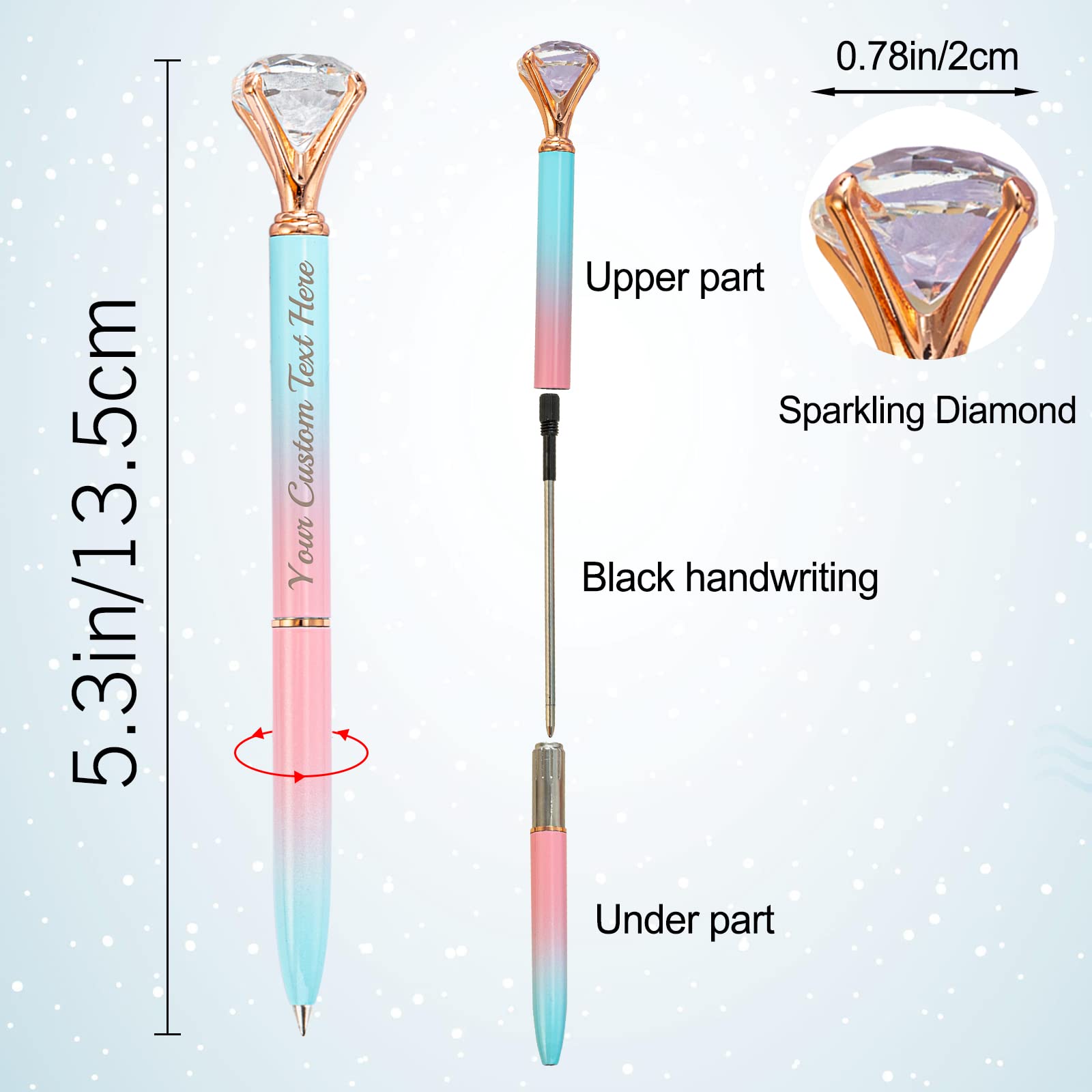 Qingxily Up to 300 Pcs Diamond Pens Personalized Custom Pens with Name Text Engraved Customized Crystal Metal Ballpoint — view 7