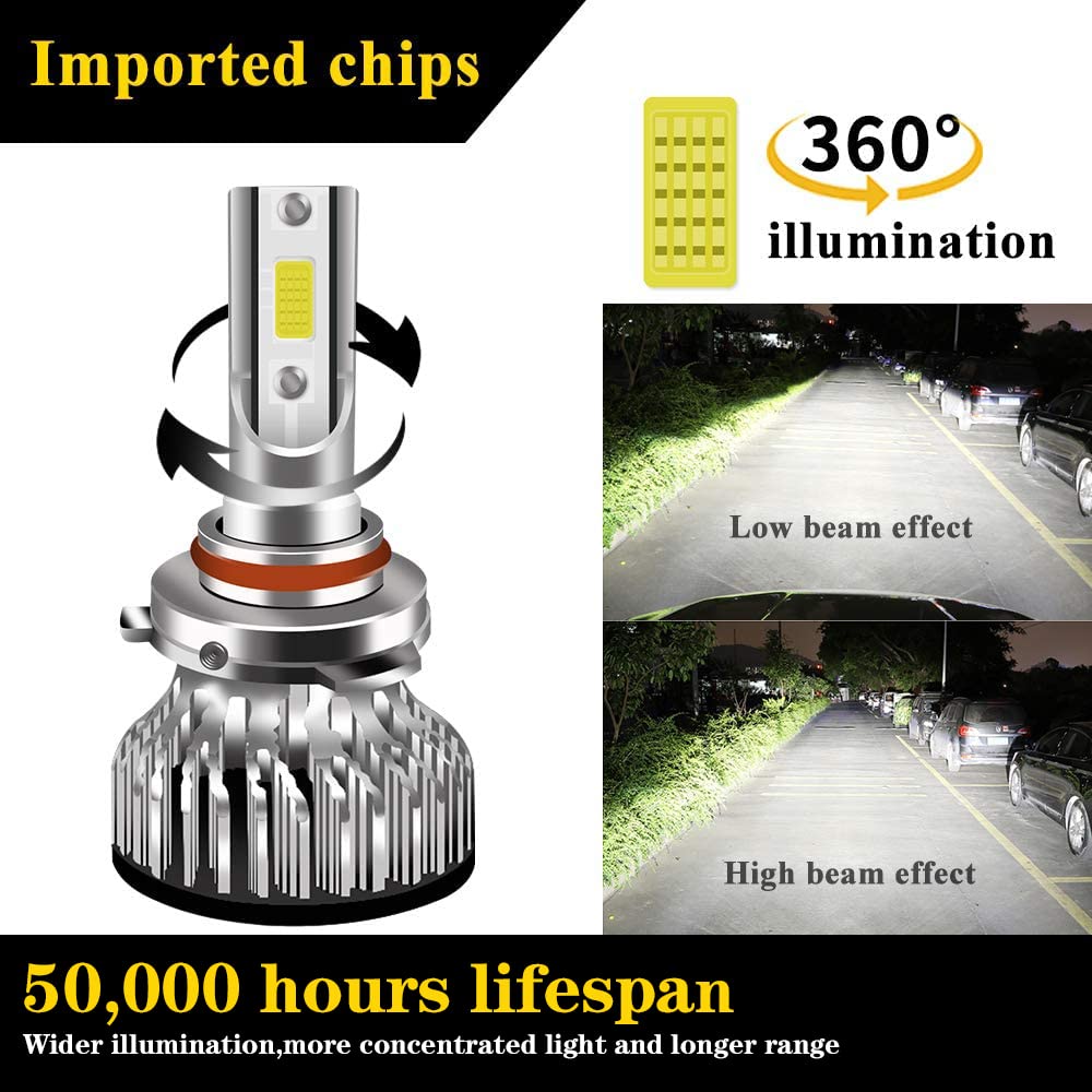 2X Ampoule 9006 LED, 12000LM Phares pour Voitures et Motos COB 6000K 100W 9006 LED Blanc Ampoules de Rechange pour Lampes halogènes et Kits xénon