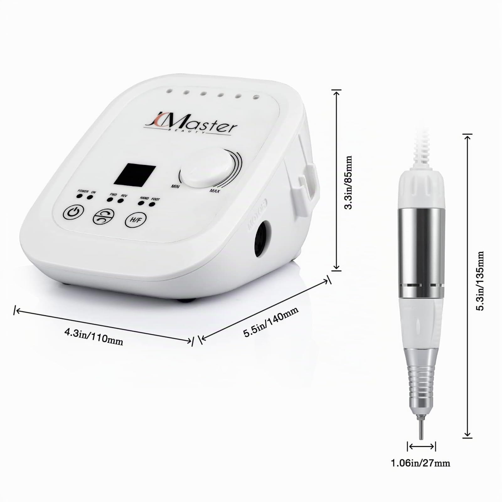 JCMASTER Ponceuse pour Ongles Professionnelle, 35000 tr/min Lime à Ongles Électrique avec Pédale + 6 Embouts Set Manucure Pédicure pour Retirer le Vernis/Gel/Cuticules