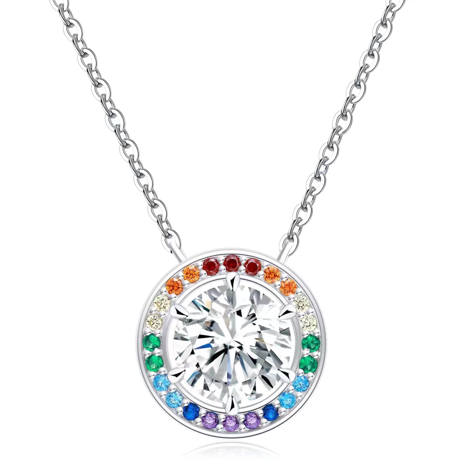 LANBEIDE Collana Birthstone in argento Sterling 925 con ciondolo rotondo con pietra preziosa e ciondolo regalo di compleanno per le donne, Argento sterling Zirconia cubica, Rubino